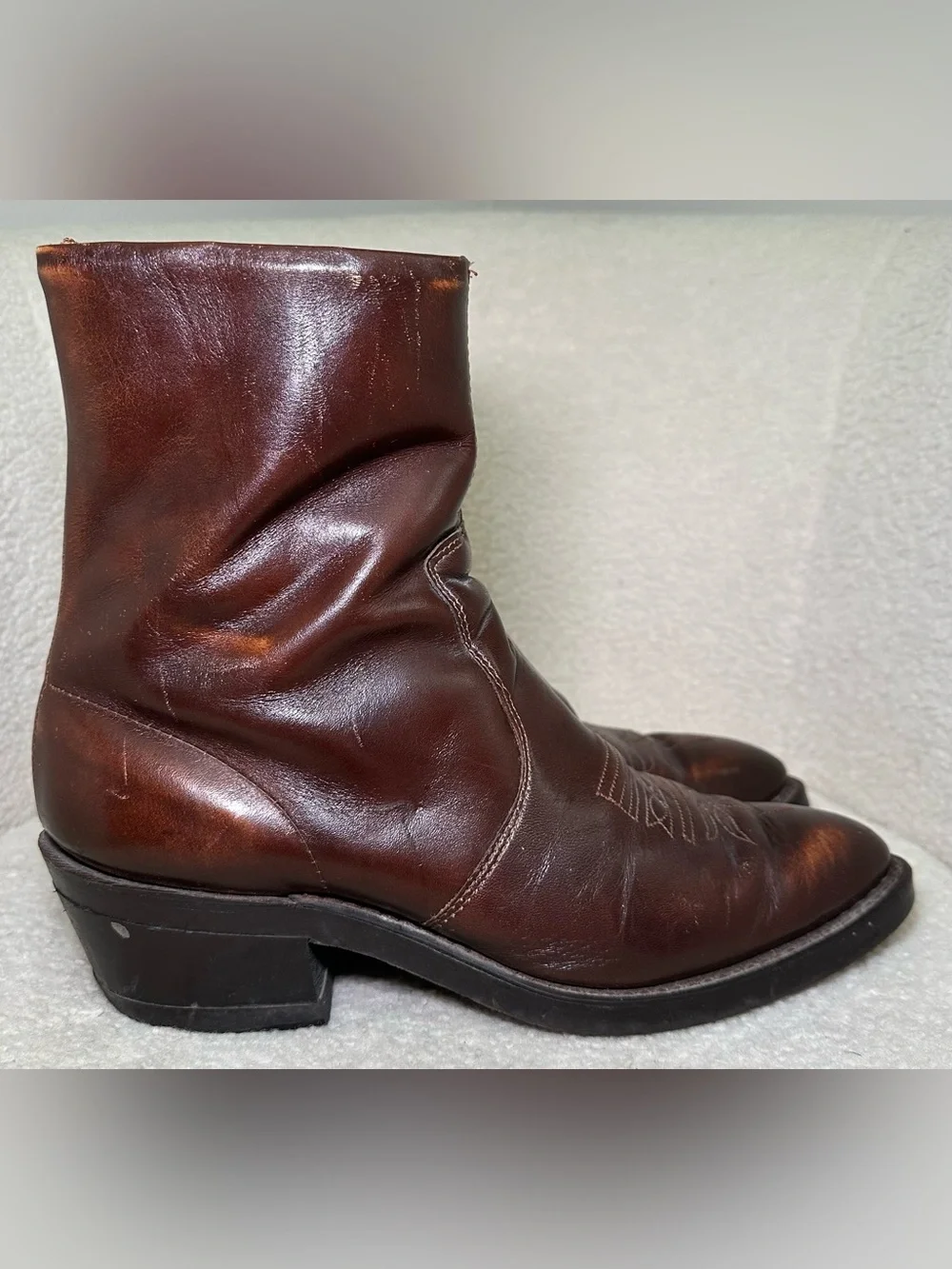 Vintage Durango USA Brown Leather Western Cowboy Ankle Boots Pointed Toe Boho